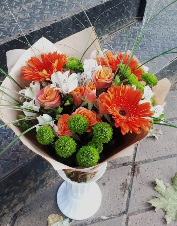 Букет цветов из: Герберы, Хризантемы, Альстромерии и Розы в Гребнево