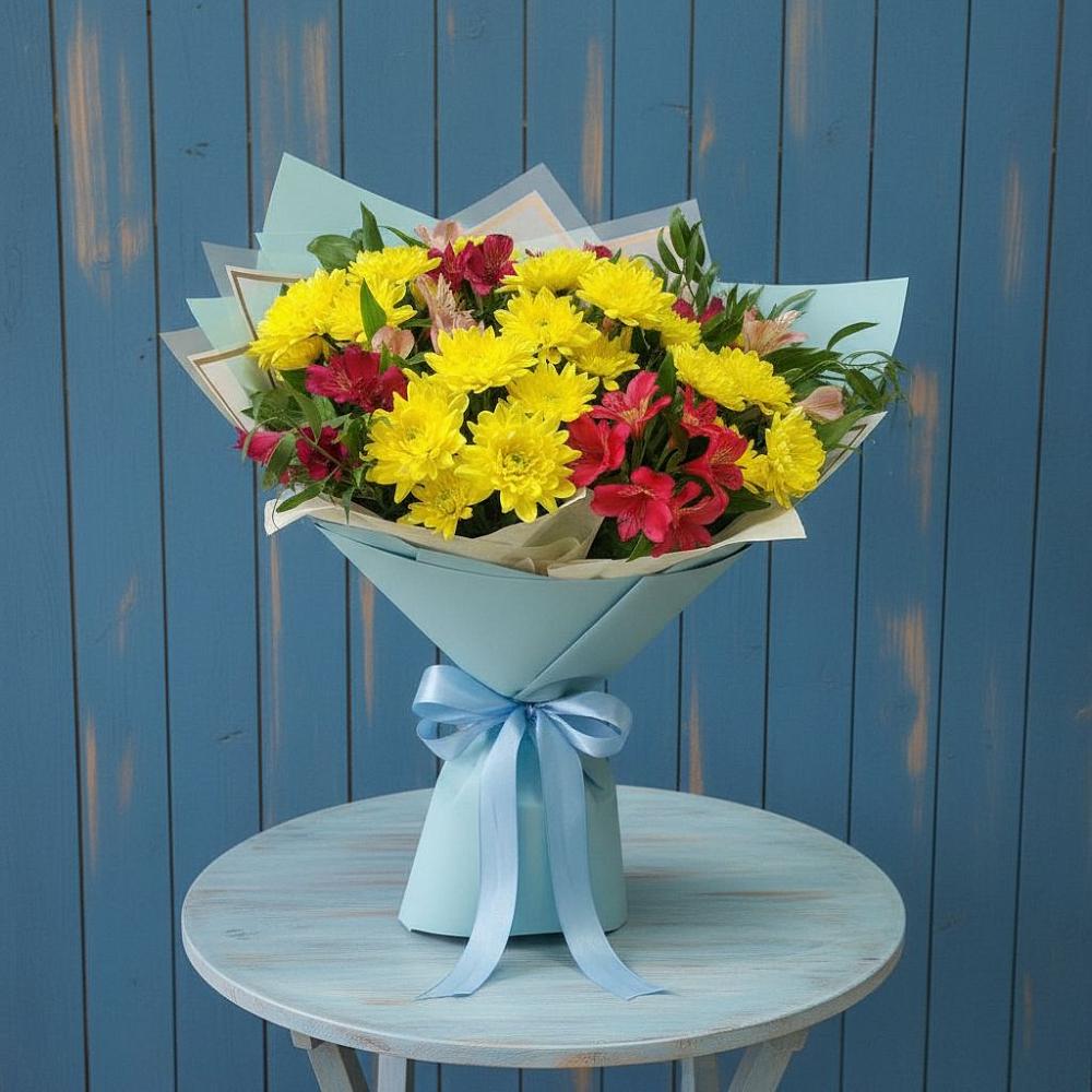 Букет цветов из: Альстромерии и Хризантемы в Гребнево