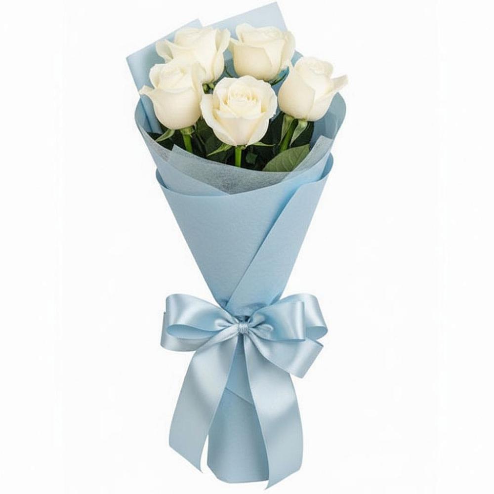 Букет 5 Белых роз Проуд в Гребнево