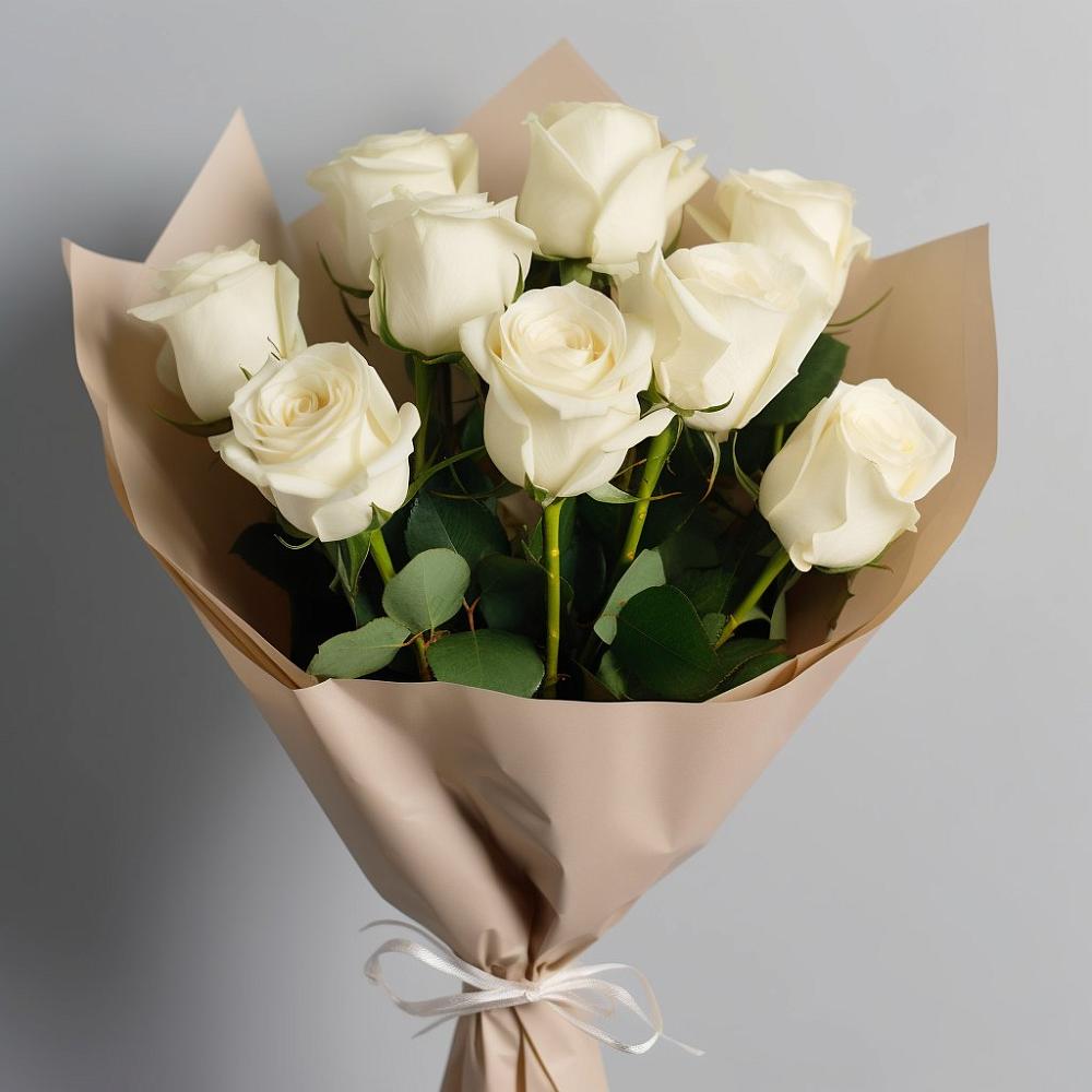 Букет 9 Белых роз Эдлесс Лав в Гребнево