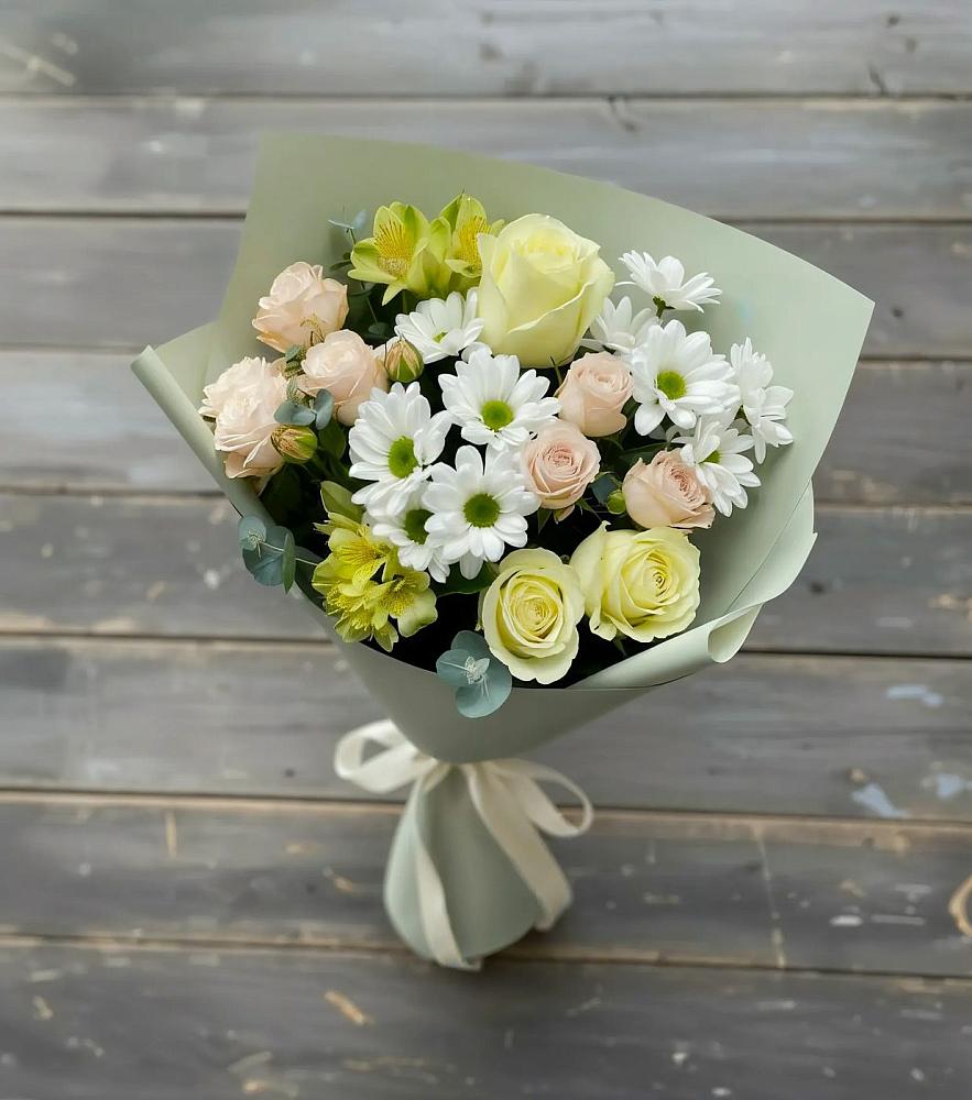 Букет цветов из: Альстромерии, Розы и Хризантемы в Гребнево