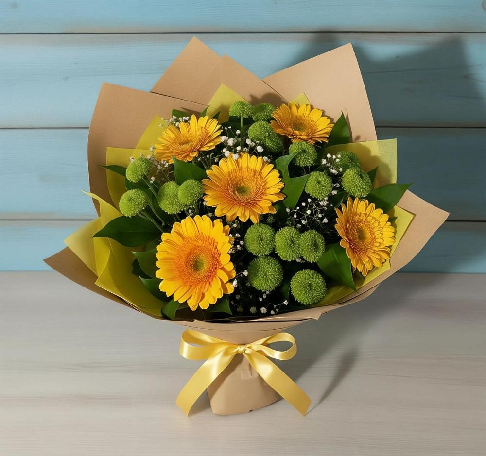Букет цветов из: Герберы и Хризантемы в Гребнево