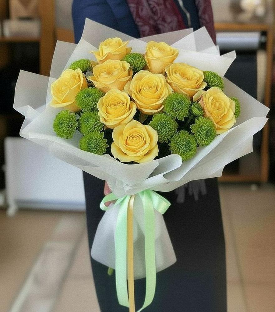 Букет цветов из: Хризантемы и Розы в Гребнево