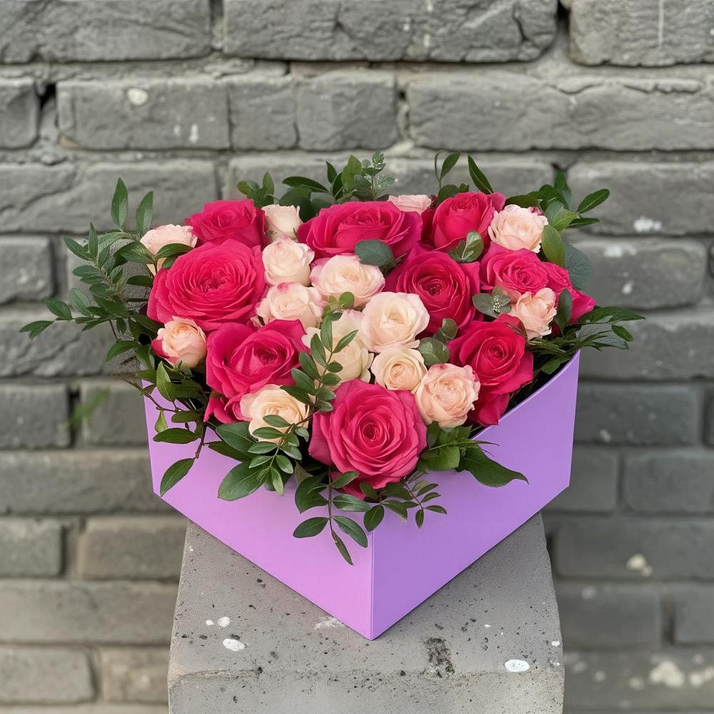 Цветочная композиция из Розы в коробке в Гребнево