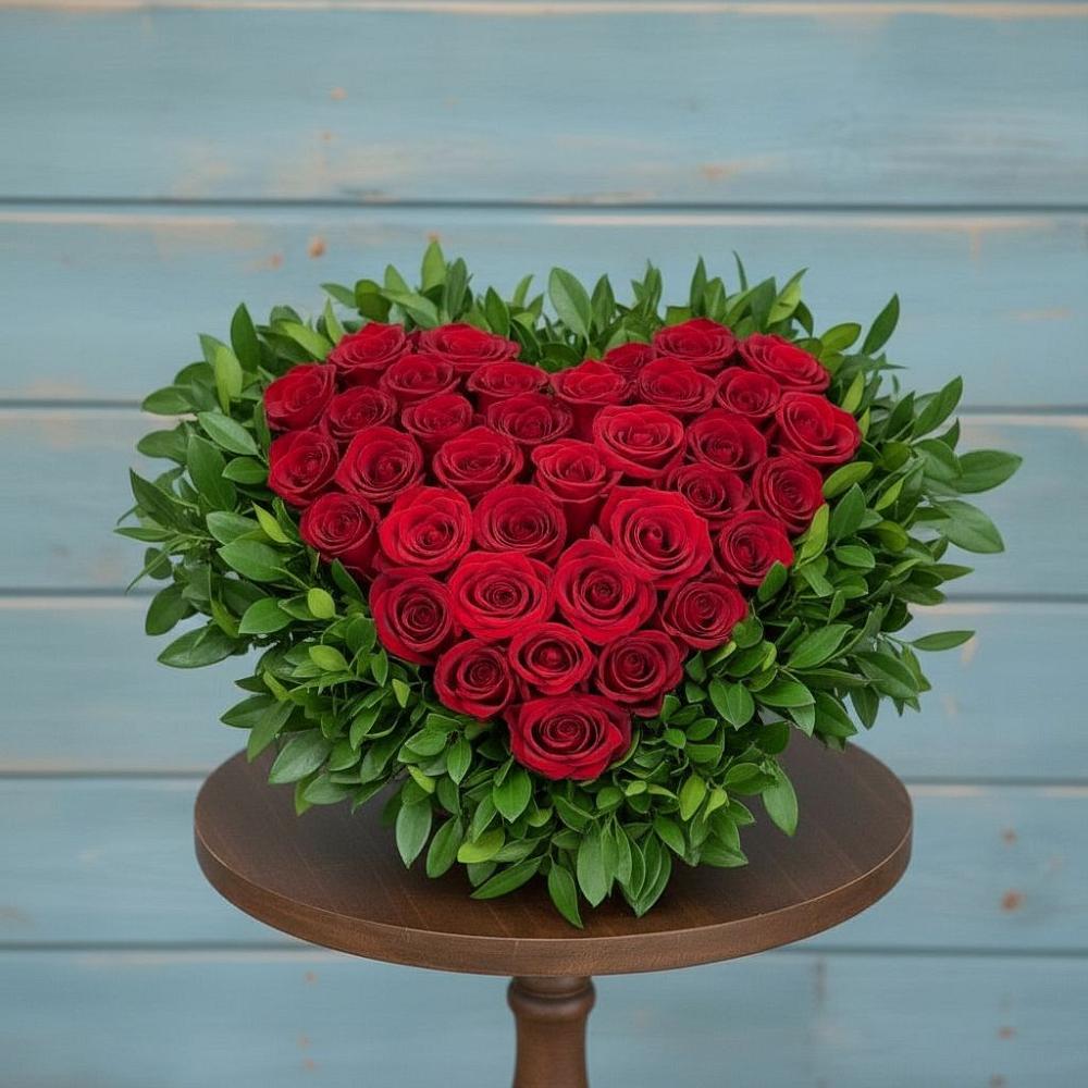 Цветочная композиция из Розы в виде сердца в Гребнево