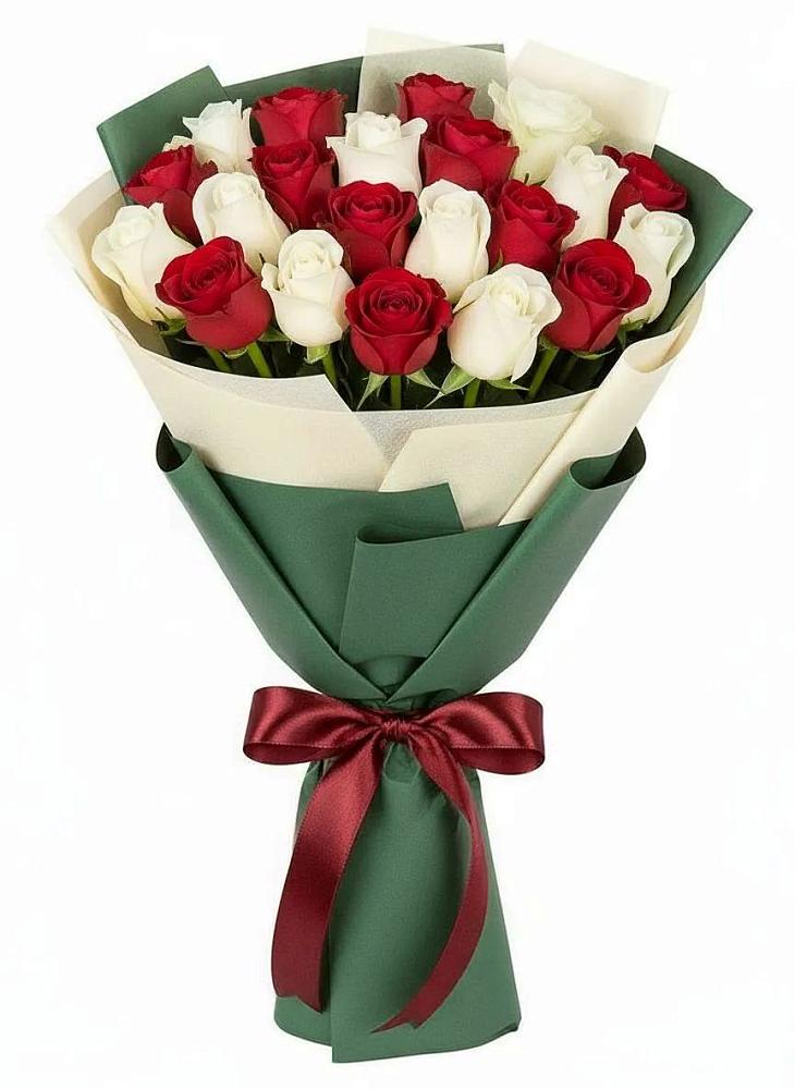 Букет Микс из красных и белых роз в Гребнево