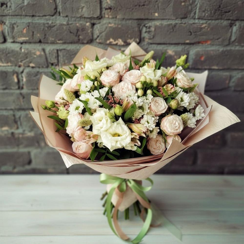Букет цветов из: Альстромерии, Розы и Хризантемы в Гребнево