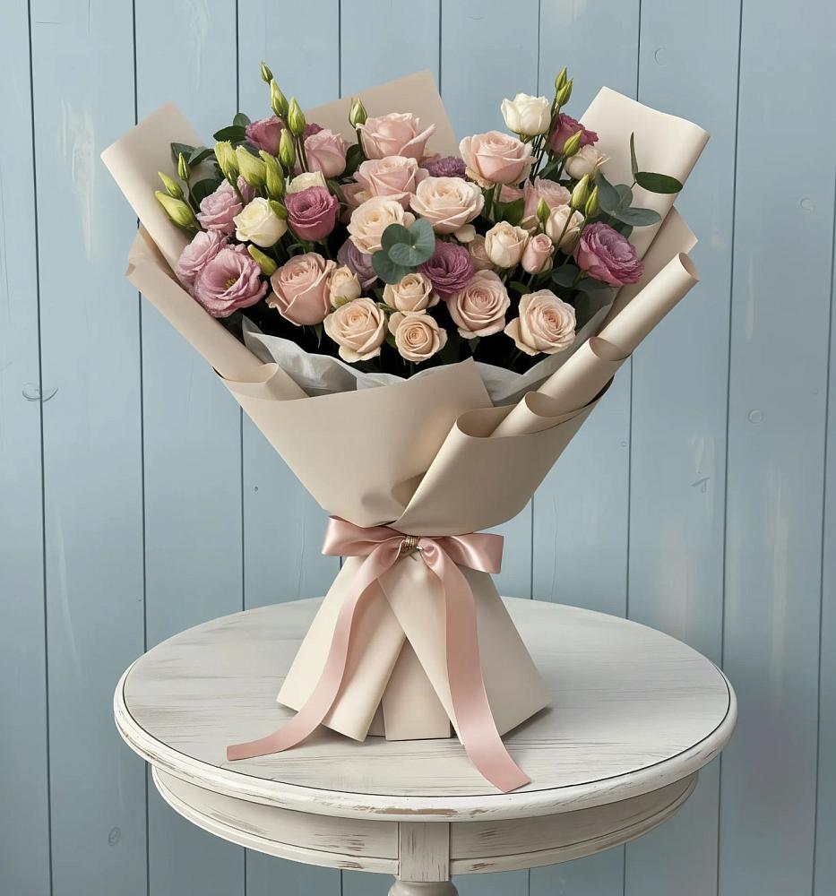 Букет цветов из: Розы и Лизиантусы в Гребнево