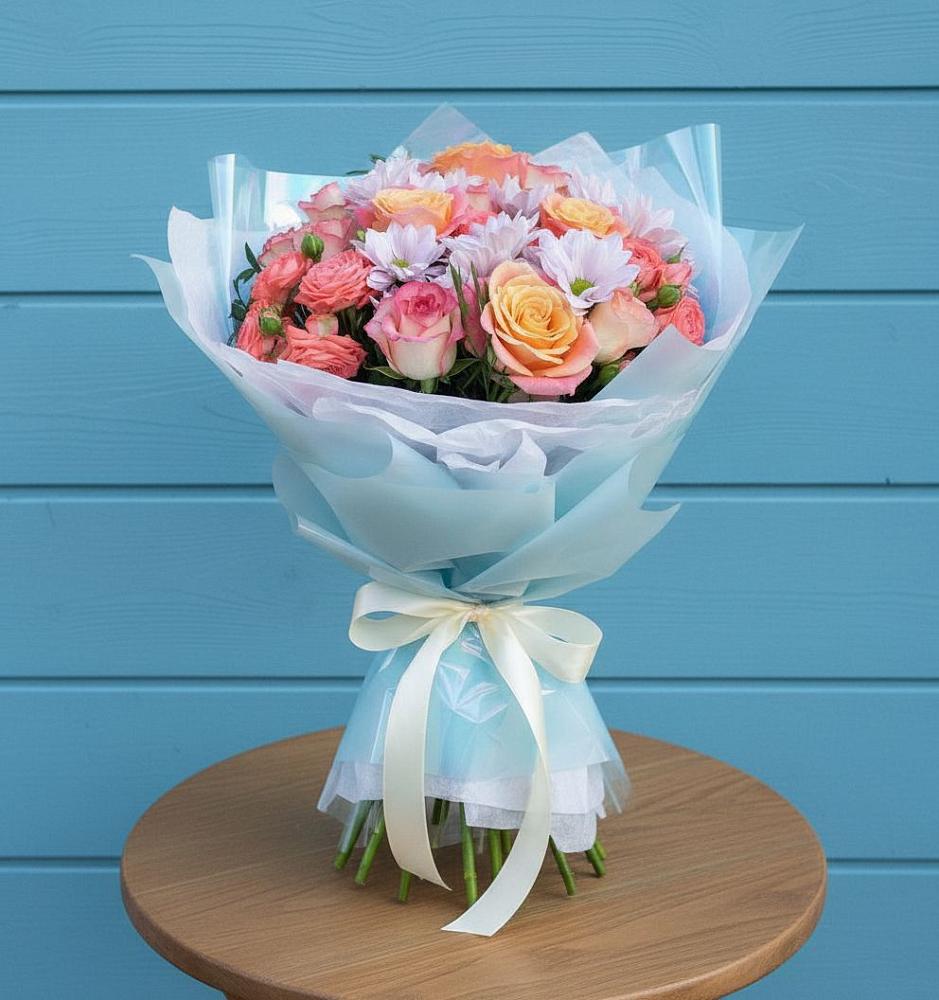 Букет цветов из: Хризантемы и Розы в Гребнево