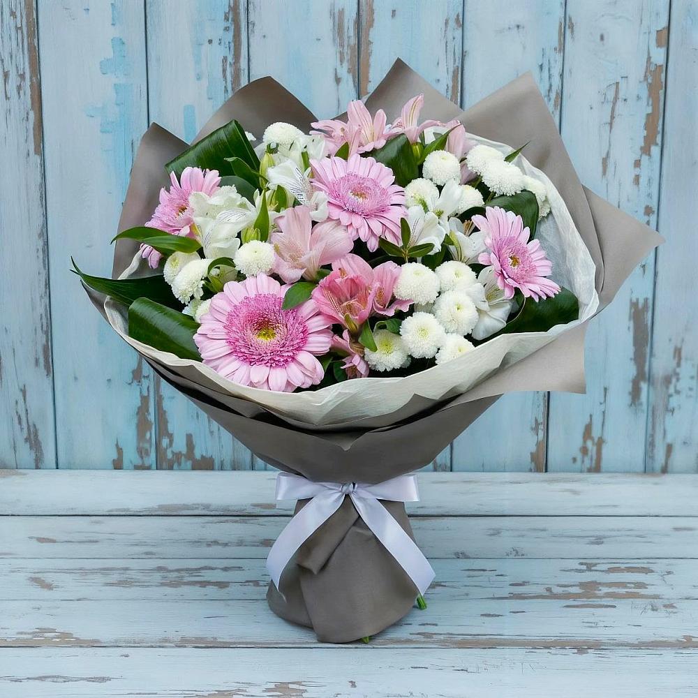 Букет цветов из: Герберы, Альстромерии и Хризантемы в Гребнево