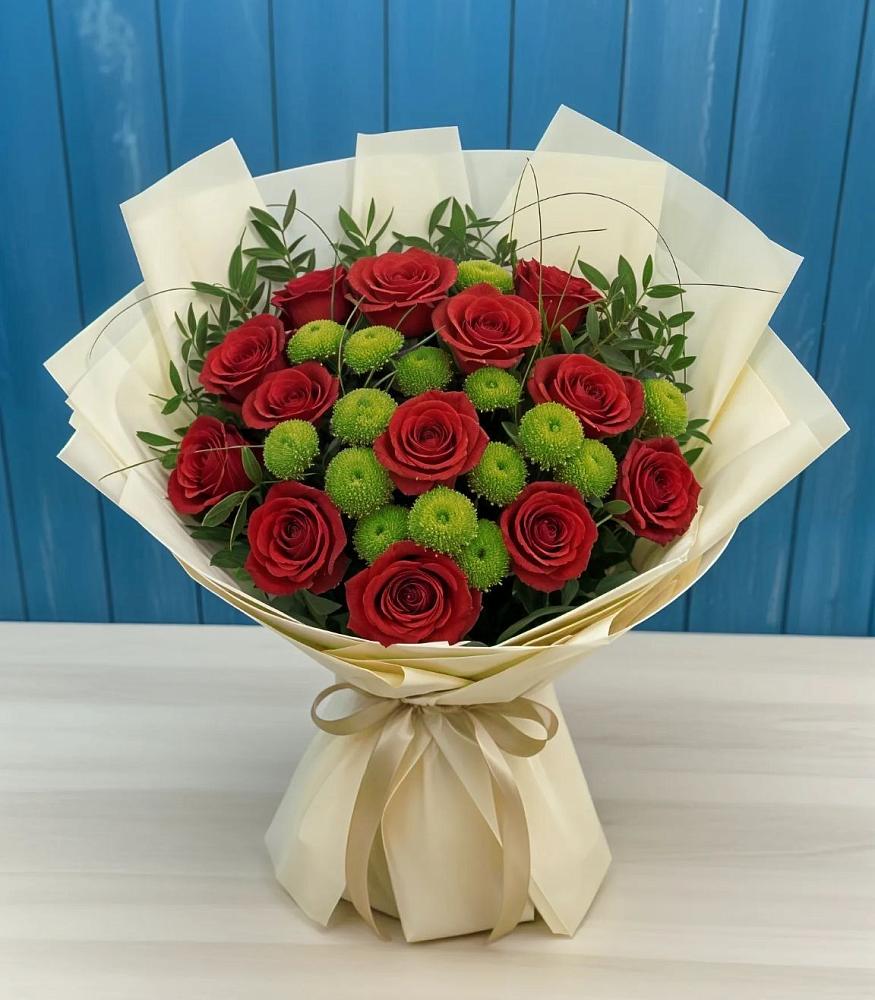 Букет цветов из: Розы и Хризантемы в Гребнево