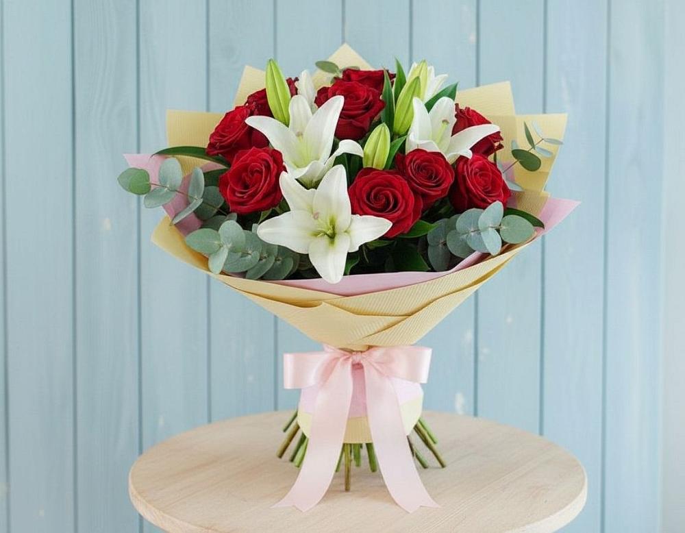 Букет цветов из: Лилии и Розы в Гребнево
